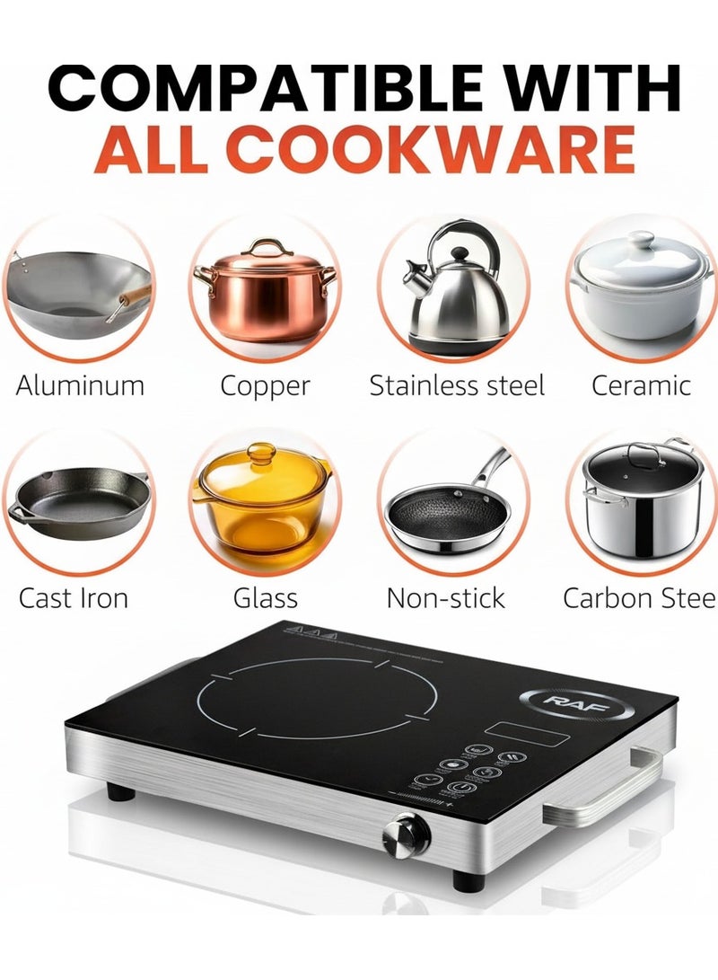 آر إيه أف موقد طهي حثي محمول، صفيحة تسخين حثية مزودة بمستشعر لمس LCD بقوة 3500 واط، موقد سطح الطاولة مع مؤقت لضبط درجة الحرارة - Image 5