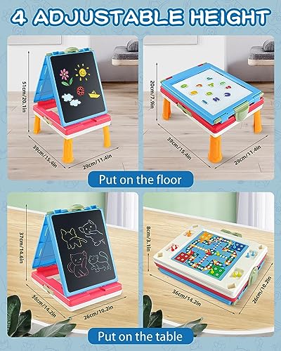 Elovien Easel for Kids 4 in 1 Double Sided Toddler Art Easel with Chalkboard  Magnetic Whiteboard Foldable Kids Tabletop Easel with Drawing  Writing Accessories  Gift for Boys and Girls Blue - Image 5