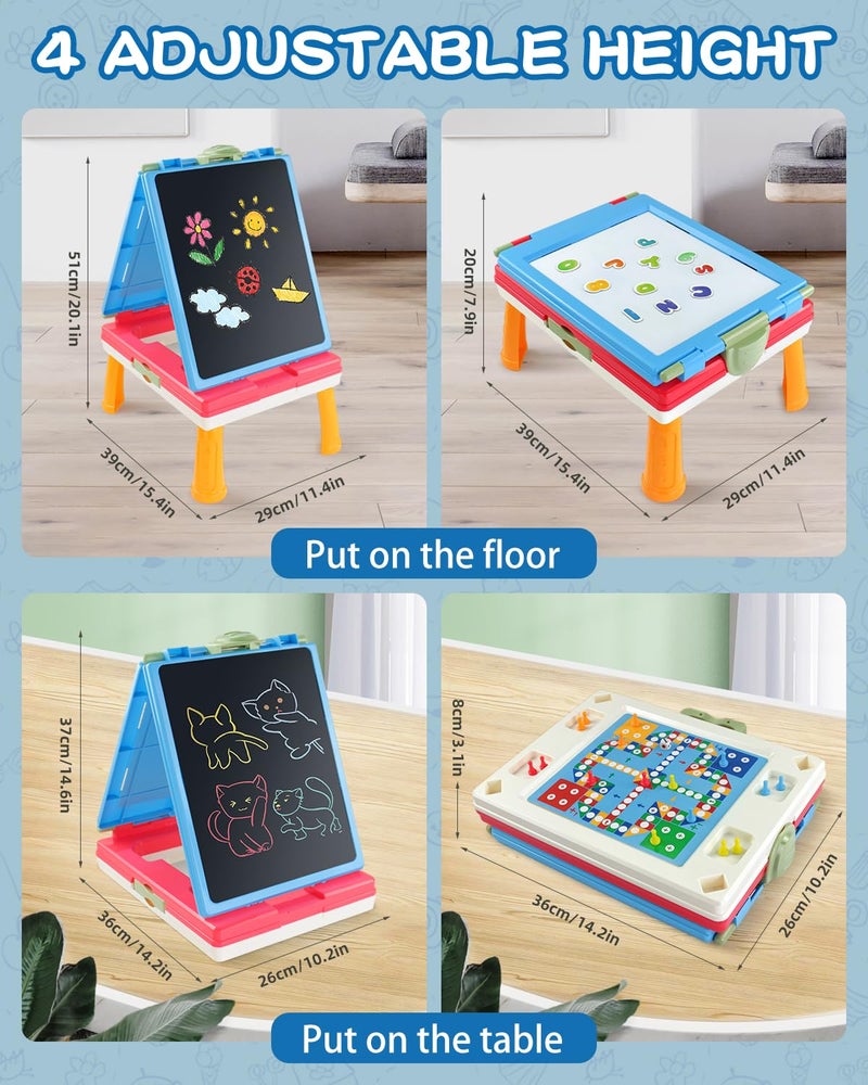 Elovien Easel for Kids 4 in 1 Double Sided Toddler Art Easel with Chalkboard  Magnetic Whiteboard Foldable Kids Tabletop Easel with Drawing  Writing Accessories  Gift for Boys and Girls Blue - Image 3