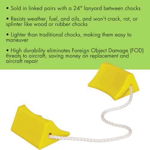 Checkers 5.5" Airplane Chocks, Aviation Wheel Chocks for Small Aircraft, Roped Pair Tire Chock, Durable Lightweight Urethane, Yellow, AC201 - Image 3