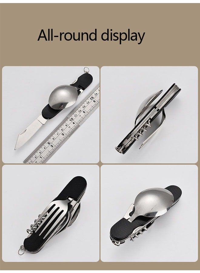 Folding Camping Utensils Cutlery Set, Detachable Knife Fork Spoon Bottle Opener, Multifunctional Tableware for Hiking Survival Camping Travel(Black) - Image 5