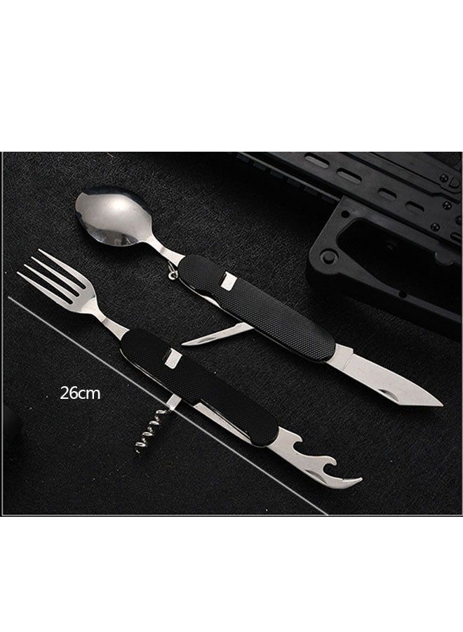 Folding Camping Utensils Cutlery Set, Detachable Knife Fork Spoon Bottle Opener, Multifunctional Tableware for Hiking Survival Camping Travel(Black) - Image 2