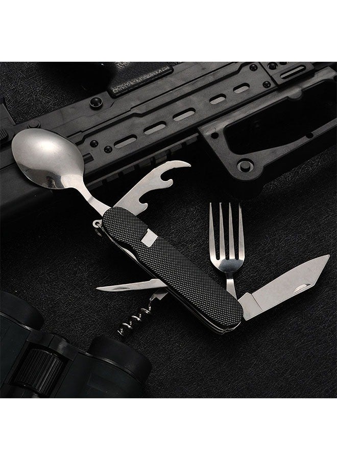 Folding Camping Utensils Cutlery Set, Detachable Knife Fork Spoon Bottle Opener, Multifunctional Tableware for Hiking Survival Camping Travel(Black) - Image 1