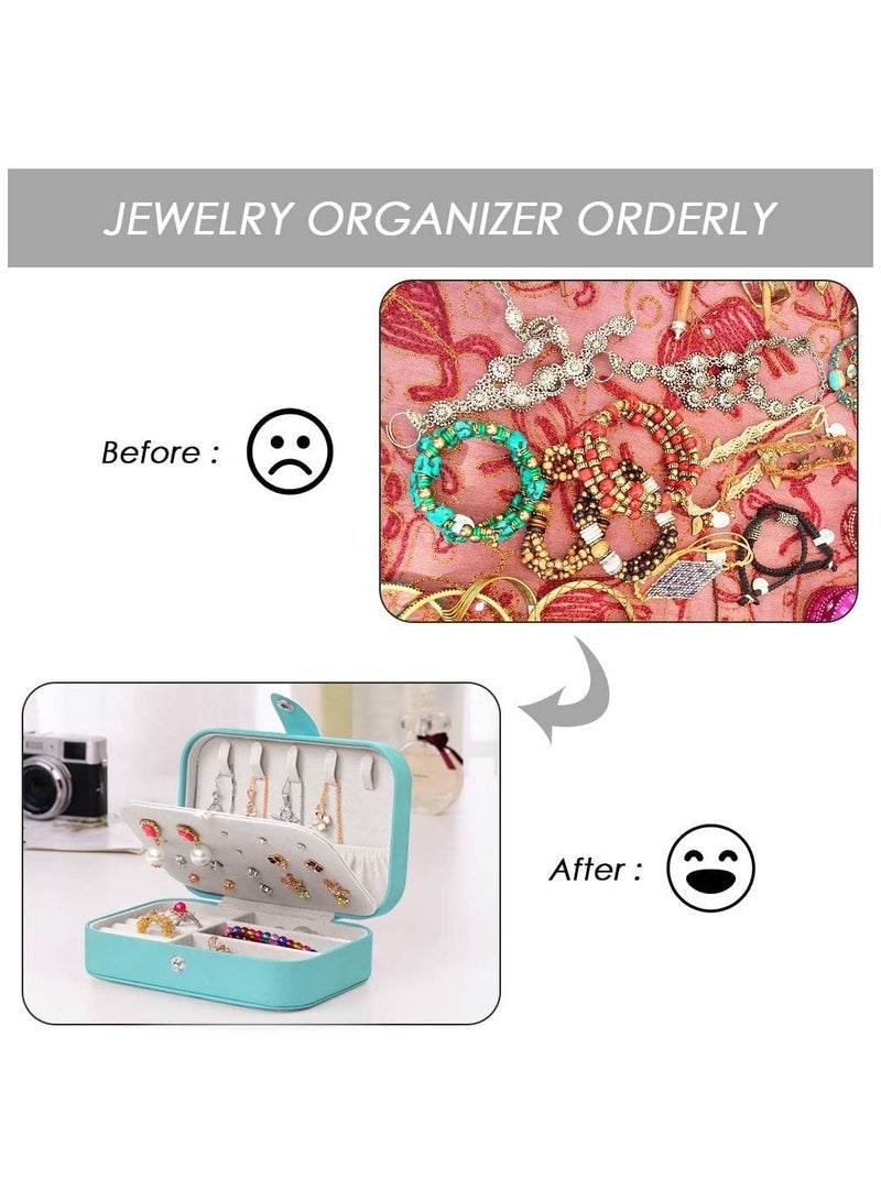 Jewelry Travel Box,Small Jewelry Case,Double Layer PU Leather Travel Jewelry Organizer for Women,Girls for Necklace Earring Rings (Lake Blue)  - Image 3