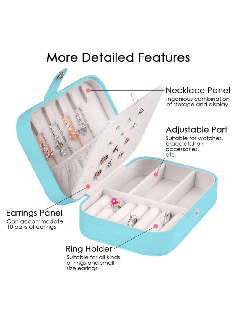 Jewelry Travel Box,Small Jewelry Case,Double Layer PU Leather Travel Jewelry Organizer for Women,Girls for Necklace Earring Rings (Lake Blue)  - Image 1