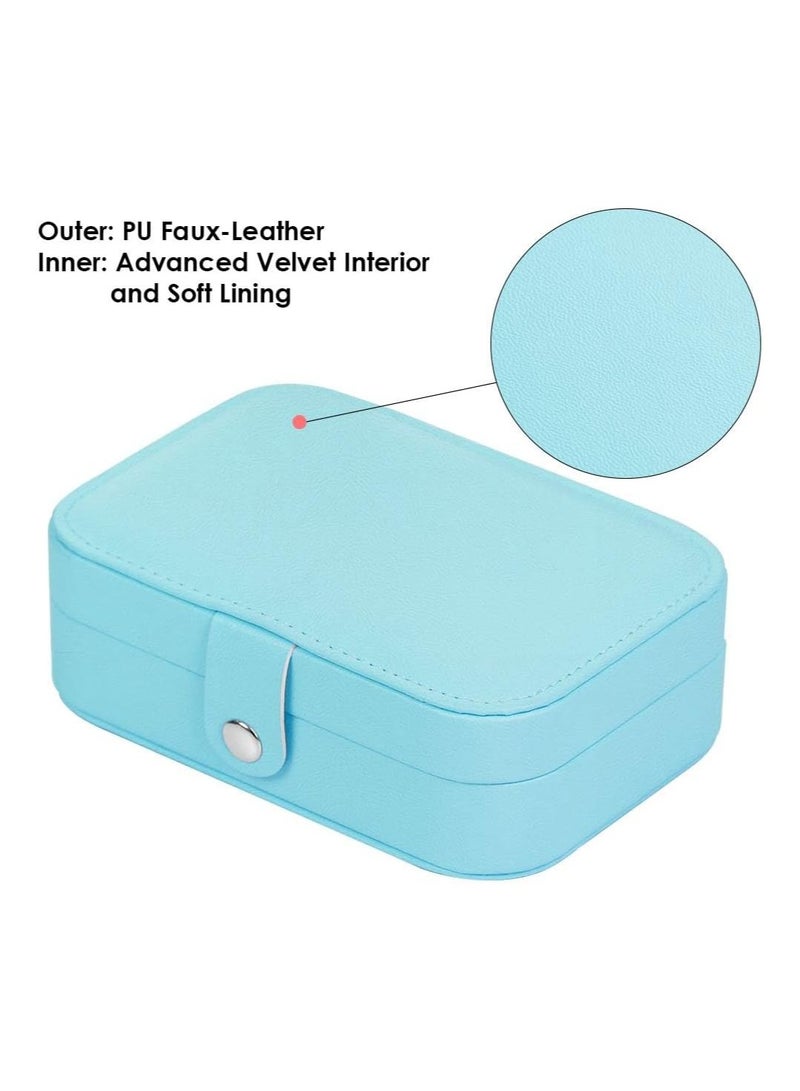 Jewelry Travel Box,Small Jewelry Case,Double Layer PU Leather Travel Jewelry Organizer for Women,Girls for Necklace Earring Rings (Lake Blue)  - Image 4
