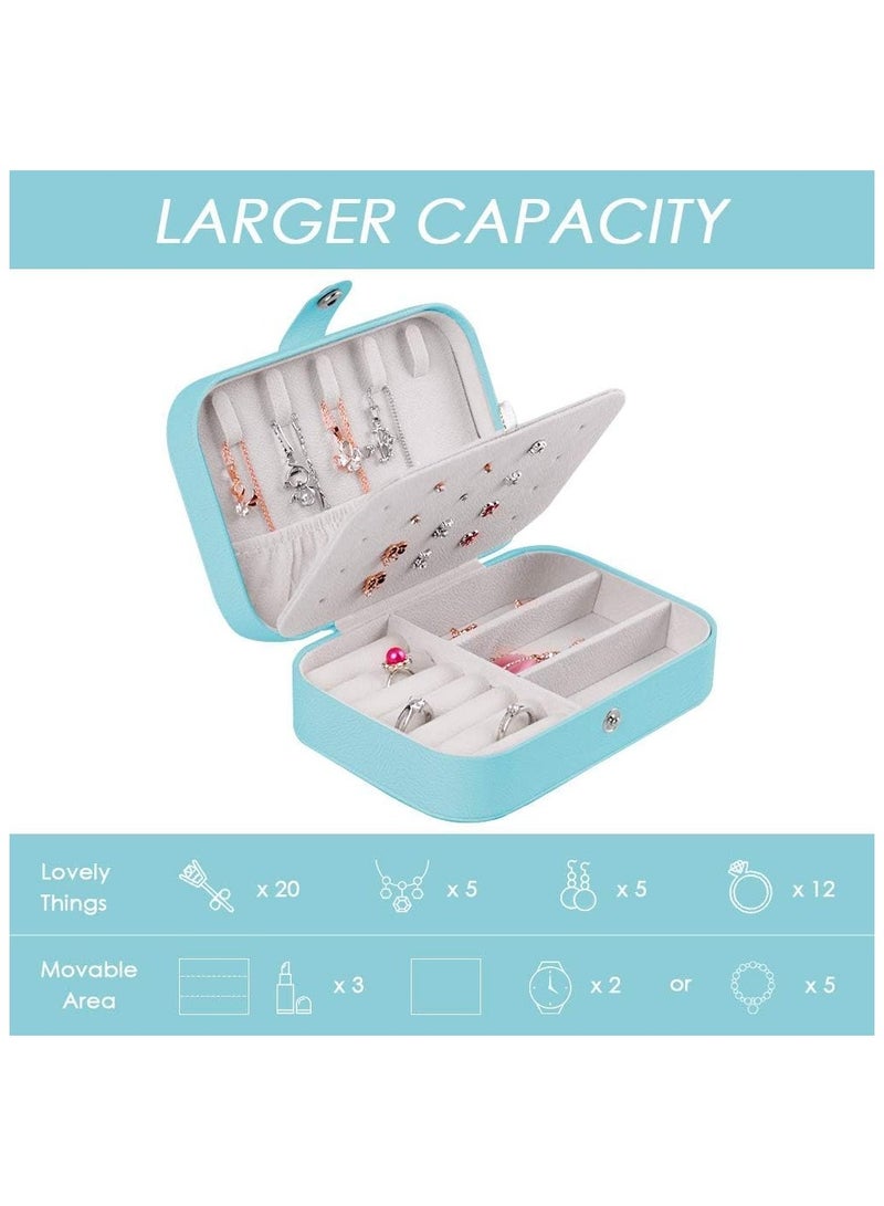 Jewelry Travel Box,Small Jewelry Case,Double Layer PU Leather Travel Jewelry Organizer for Women,Girls for Necklace Earring Rings (Lake Blue)  - Image 5