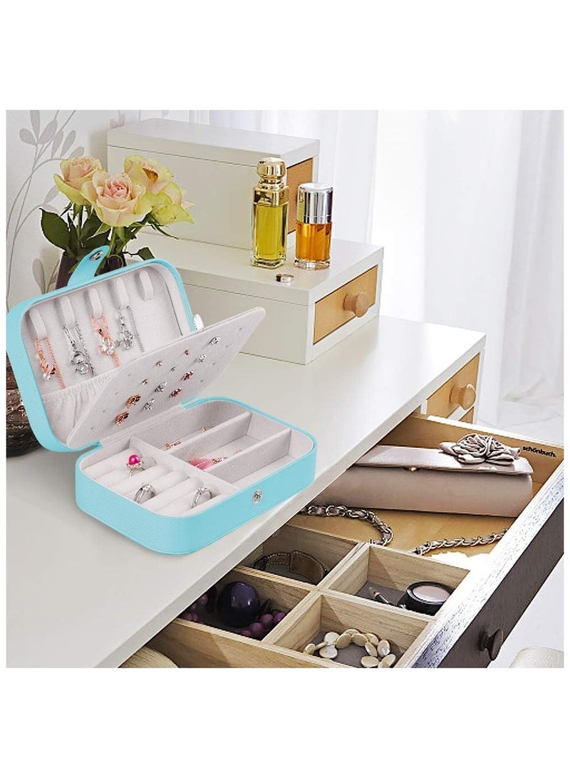Jewelry Travel Box,Small Jewelry Case,Double Layer PU Leather Travel Jewelry Organizer for Women,Girls for Necklace Earring Rings (Lake Blue)  - Image 2