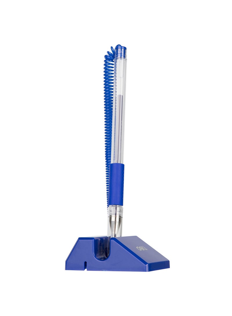 Deli E6791-BL Desk Pen with Stand – Adhesive Base, 180° Rotatable, Soft Grip, Tethered Ballpoint Pen for Office, Reception & Counter Use, Blue, 1 piece. - Image 3