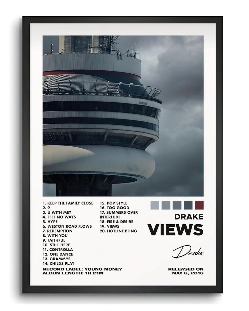 Vyopix Drake Views Album Cover Wall Decoration Art Framed Poster Matte Glossy Laminated Poster with 05 Inch Black Wooden Frame GLOSSY 8X12 Inches  - Image 1