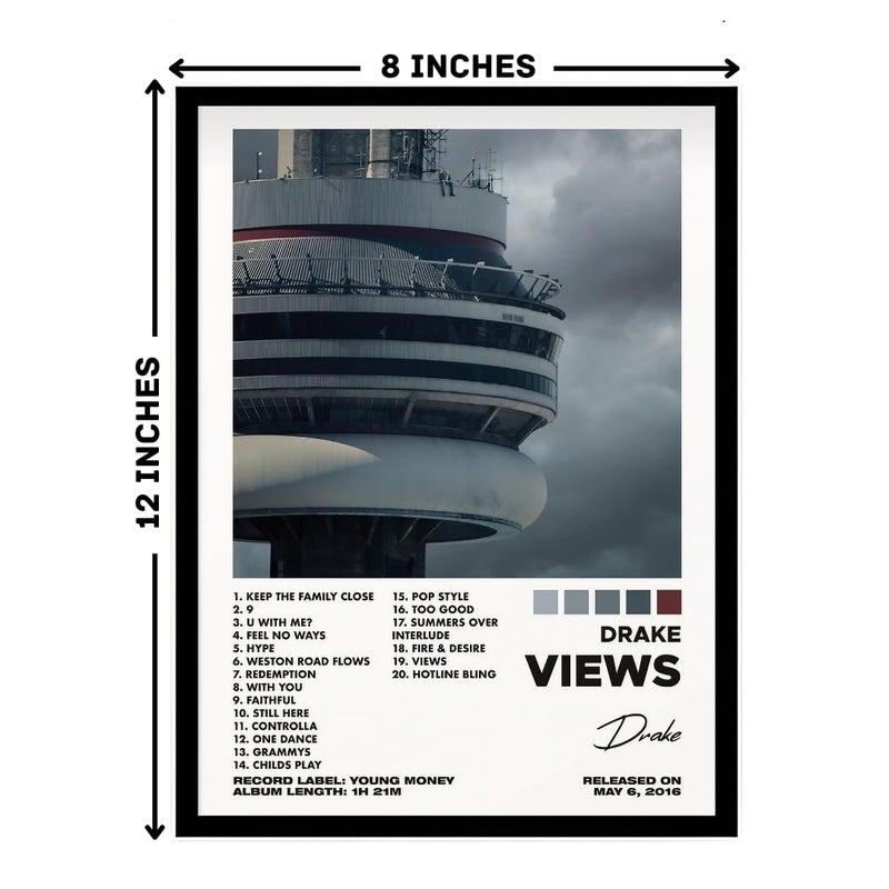 Vyopix Drake Views Album Cover Wall Decoration Art Framed Poster Matte Glossy Laminated Poster with 05 Inch Black Wooden Frame GLOSSY 8X12 Inches  - Image 3