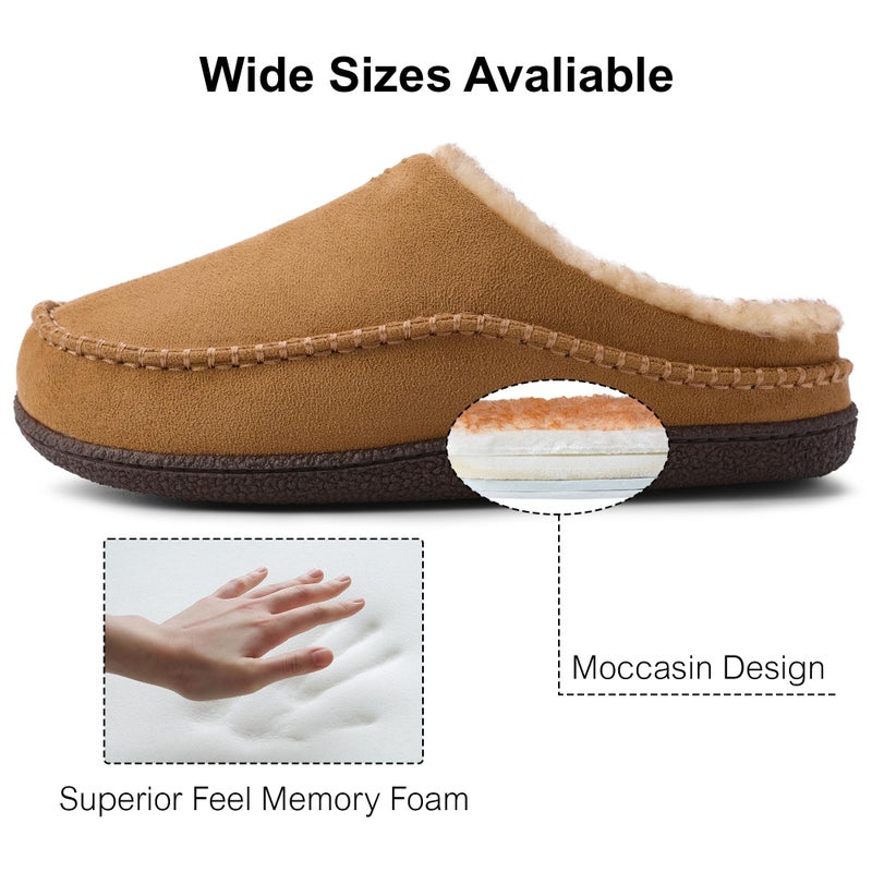 shoeslocker Mens Slippers Moccasin with Memory Foam Slip on, Indoor Outdoor House Shoes, Beige Wide Size 11-12 - Image 4