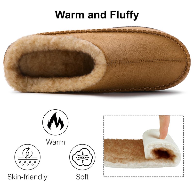 shoeslocker Mens Slippers Moccasin with Memory Foam Slip on, Indoor Outdoor House Shoes, Beige Wide Size 11-12 - Image 5