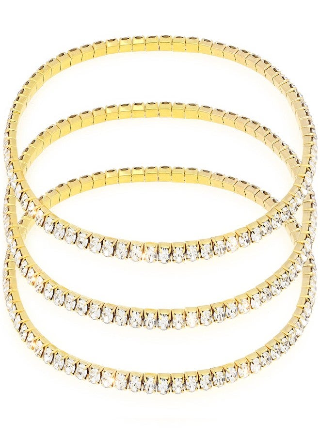 Suyi Crystal Ankle Bracelet for Women Diamond Tennis Stretch Anklets Elastic Foot Chain (3Pcs Gold) - Image 1