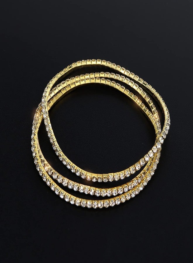 Suyi Crystal Ankle Bracelet for Women Diamond Tennis Stretch Anklets Elastic Foot Chain (3Pcs Gold) - Image 5