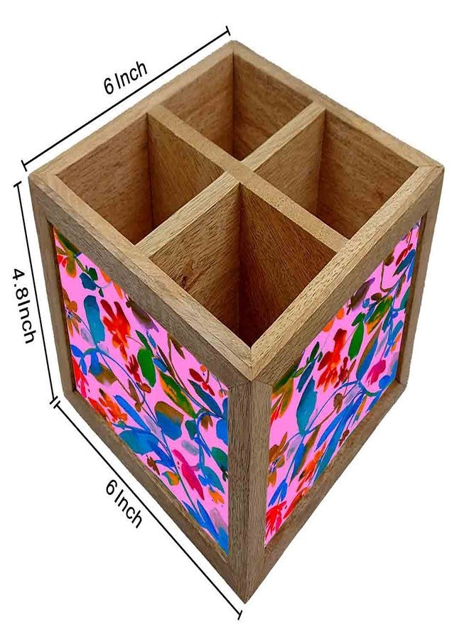 Nutcase Wooden Cutlery Stand Holder Silverware Caddy Spoons Forks Knives Organizer for Dining Table & Kitchen -Made in India-Spoons NOT Included - Floral Watercolour - Image 5