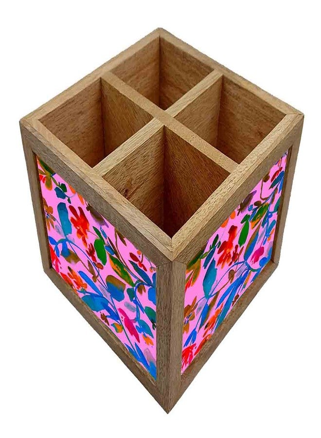 Nutcase Wooden Cutlery Stand Holder Silverware Caddy Spoons Forks Knives Organizer for Dining Table & Kitchen -Made in India-Spoons NOT Included - Floral Watercolour - Image 3