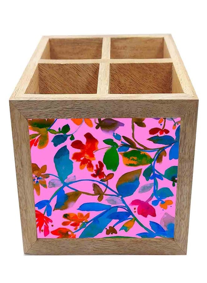 Nutcase Wooden Cutlery Stand Holder Silverware Caddy Spoons Forks Knives Organizer for Dining Table & Kitchen -Made in India-Spoons NOT Included - Floral Watercolour - Image 4