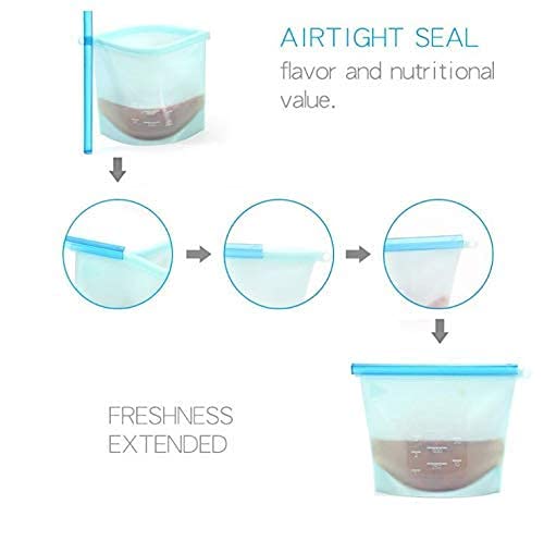 FLUZOV PENTHON 1000ml Silicone Food BagStorage Airtight BagReusable Storage Container Preservation Leakproof Pack of 3Transparent - Image 4