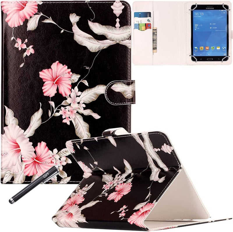 Newshine Universal 7.0" case, Flower Marble Pattern Synthetic Leather Folding Folio Stand Case with Card Slots&Money Pocket for All 7 inch Tablet Including Samsung Lenovo Kindle - Red Flower - Image 1