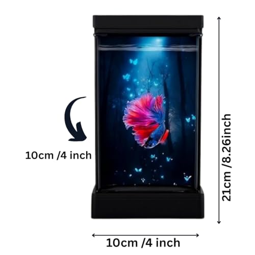 KSH STORE ® Betta Fish Tank Transparent Small Desktop Aquarium for Home and Living Room, with USB 7 Colour LED Light Easy to Clean and Maintain | Mini Portable Fish Tank .Food,Plant.Black - Image 2