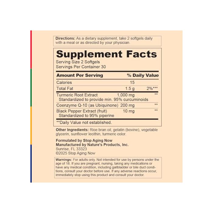 Stop Aging Now - Curcumin CoQ10 Complex - with Turmeric Root Extract - Antioxidant & Cardiovascular Support - 60 Softgels - Image 4