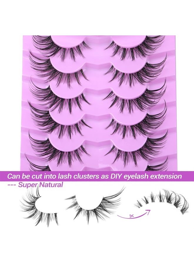Alice Manga Lashes Fox Eye False Eyelashes Clear Band Cat Eye Lashes Wispy Anime Eyelashes Spiky Cosplay Fake Eye Lashes 7 Pairs Pack