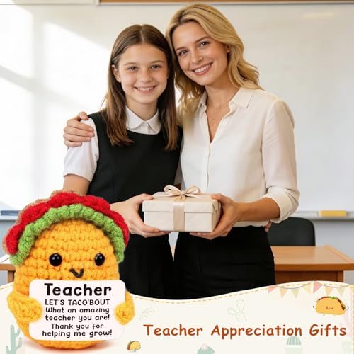 Jettryran Teacher Appreciation Gifts Teacher Graduation Gift End of Year Teachers Appreciation Week Retirement Gifts for Women Men Teacher's Day Birthday Valetines Easter Basket Stuffers Positive Taco Crochet - Image 3