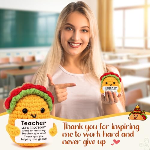 Jettryran Teacher Appreciation Gifts Teacher Graduation Gift End of Year Teachers Appreciation Week Retirement Gifts for Women Men Teacher's Day Birthday Valetines Easter Basket Stuffers Positive Taco Crochet - Image 5