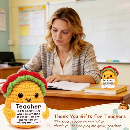 Jettryran Teacher Appreciation Gifts Teacher Graduation Gift End of Year Teachers Appreciation Week Retirement Gifts for Women Men Teacher's Day Birthday Valetines Easter Basket Stuffers Positive Taco Crochet - Image 2