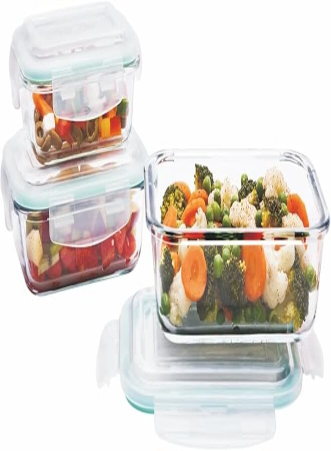 Signoraware Lock 'N' Store High Borosilicate Bakeware Safe Glass Container Rectangular (370ml+640ml+1040ml), Set of 3, Transparent