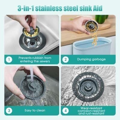 KPS 3 in 1 Sink Drain Strainer | Kitchen Sink Stopper | Fast Drainage Strainer Basket | Pop Up Sink Stopper | Stainless Steel Anti Clogging Food Catcher Filter | Hair Catcher (Pack of 1,Multicolor) - Image 4