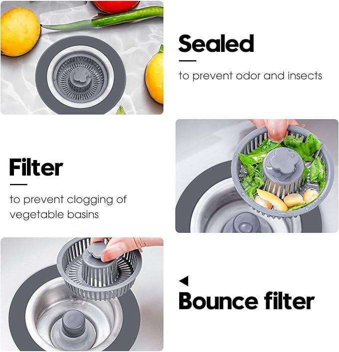KPS 3 in 1 Sink Drain Strainer | Kitchen Sink Stopper | Fast Drainage Strainer Basket | Pop Up Sink Stopper | Stainless Steel Anti Clogging Food Catcher Filter | Hair Catcher (Pack of 1,Multicolor) - Image 2