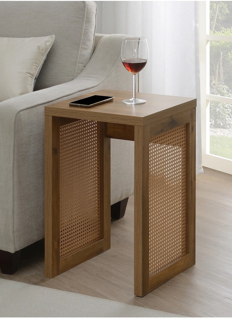woodx C-Shaped End Table with Rattan Side Panels – Manufactured Wood Sofa Table 