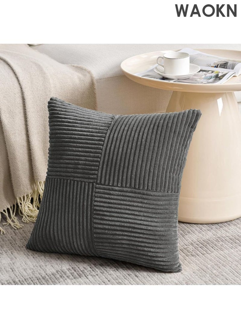 دبليو أيه أو كي أن عبوتان من أغطية الوسائد المزخرفة باللون الرمادي الداكن مقاس 18 × 18 بوصة لغرفة المعيشة والأريكة والديكور المنزلي الريفي على طراز بوهو، غطاء وسادة مربع ناعم من قماش مخملي متقاطع ومزخرف بنقشة مربعة مقاس 45 × 45 سم - Image 4