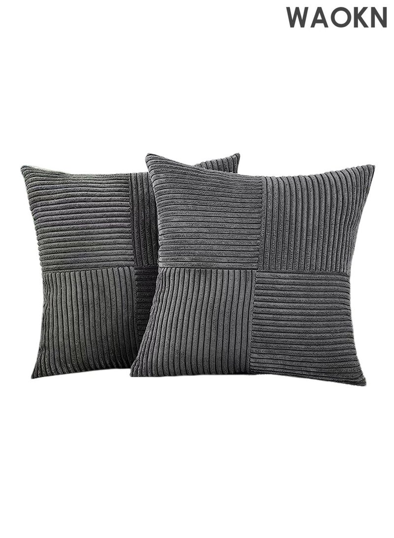 دبليو أيه أو كي أن عبوتان من أغطية الوسائد المزخرفة باللون الرمادي الداكن مقاس 18 × 18 بوصة لغرفة المعيشة والأريكة والديكور المنزلي الريفي على طراز بوهو، غطاء وسادة مربع ناعم من قماش مخملي متقاطع ومزخرف بنقشة مربعة مقاس 45 × 45 سم - Image 1