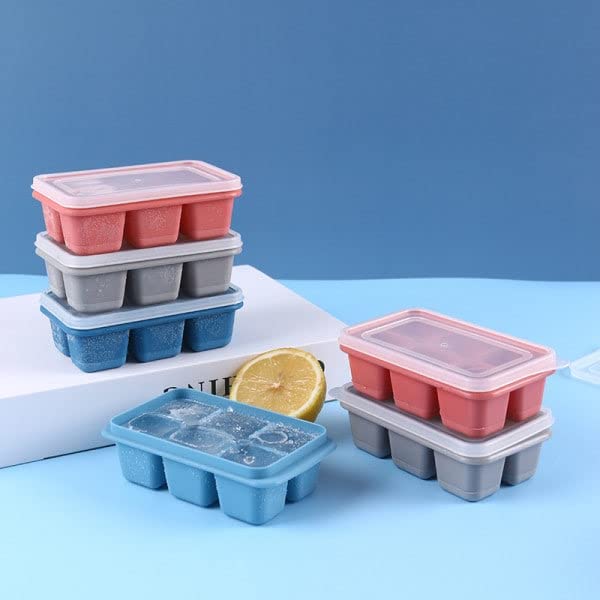 SKDBPM KDR Ice Cube Tray for Freezer Flexible Silicone 6 Cavity Ice Cube Tray Ice Cube Box for Home Ice Cubes Silicon Trays for Freezer Mould Safe Ice Cube Molds Multicolor Pack of 1 - Image 1