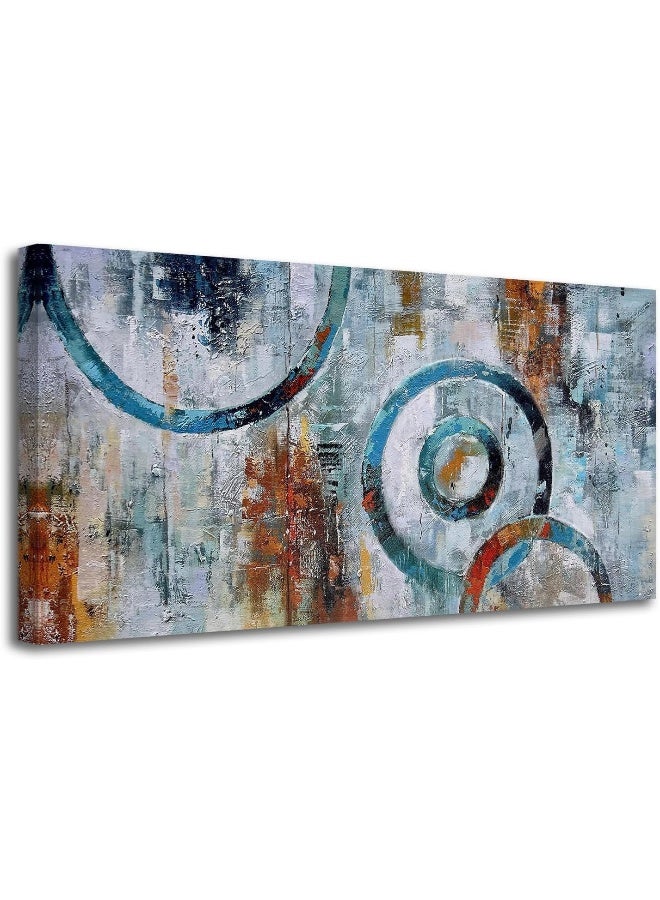 Arjun Abstract Wall Art Geometric Canvas Circle Block Painting Modern Grey Brown Picture - Image 1