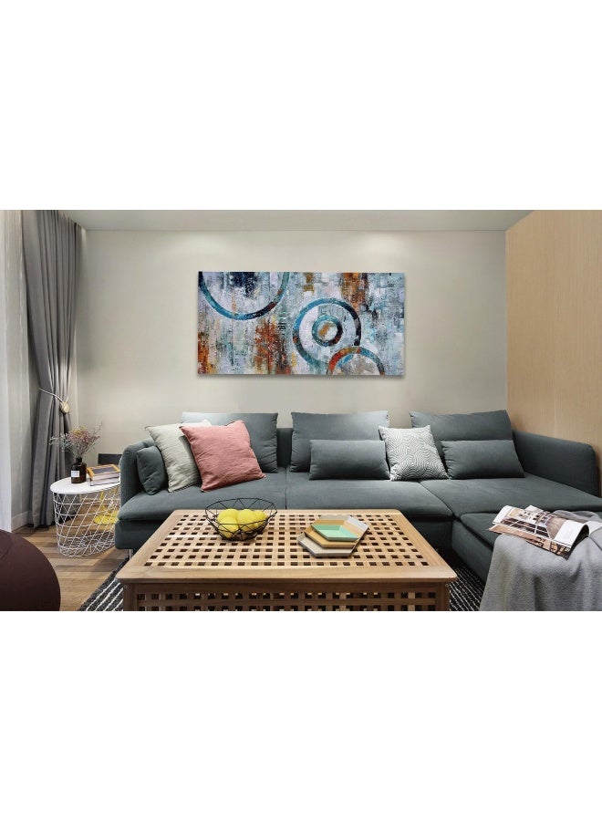 Arjun Abstract Wall Art Geometric Canvas Circle Block Painting Modern Grey Brown Picture - Image 2