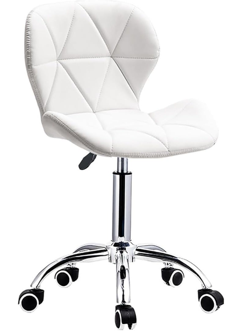 Modern Swivel Office Chair - Premium White Faux Leather - 360° Adjustable Height with Chrome Base - Padded Comfort for Home Office & Study Room - Ergonomic Rolling Chair - Image 1