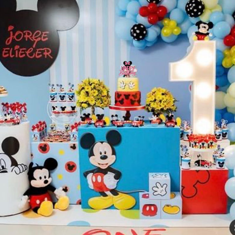 YCTHUNFISH 1 Pack Mouse Happy Birthday Cake Toppers Glitter White Gloves Bow Mouse Inspired Birthday Cake Pick for Baby Shower Kids Birthday Party Cake Decorations Supplies Black Pink - Image 4