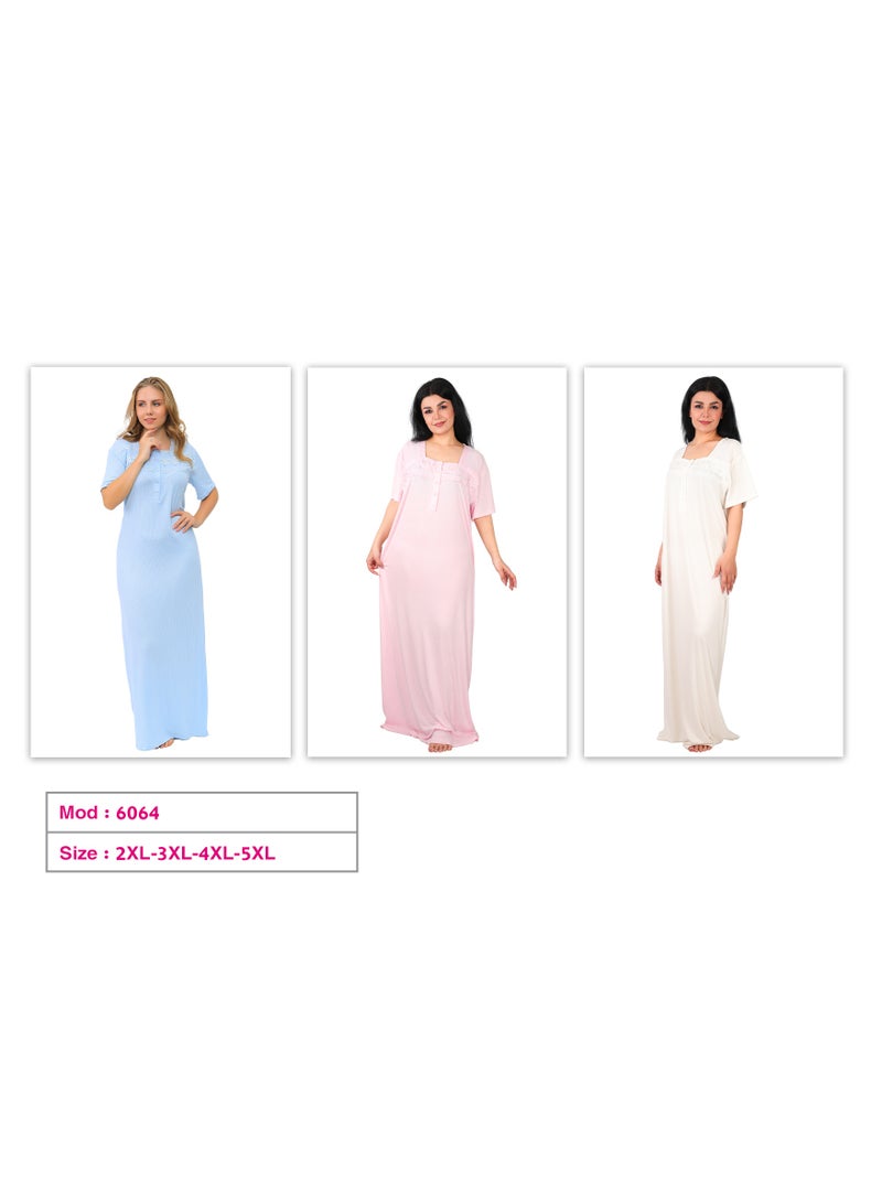 Dadoush Women's long nightgown with short sleeves and a beautiful floral print collar for a stylish home summer look. - Image 2