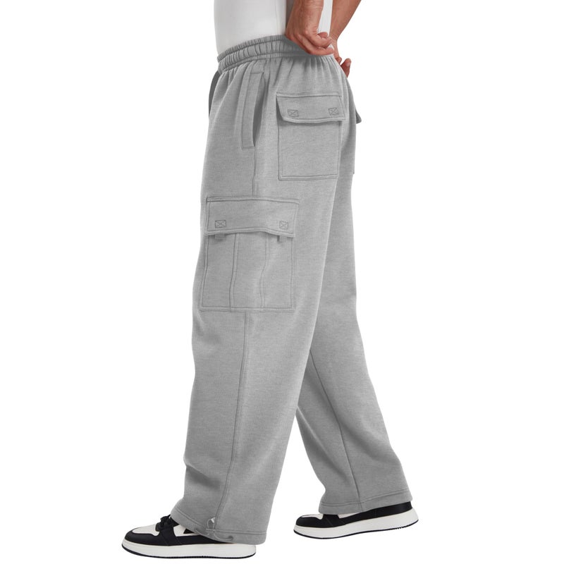 LETAOTAO Mens Heavyweight Fleece Cargo Sweatpants - Baggy Fit Thick Cotton-Blend Fleece Cargo Pants with Adjustable Ankle Drawstring (Heather Gray, 3XL) - Image 5
