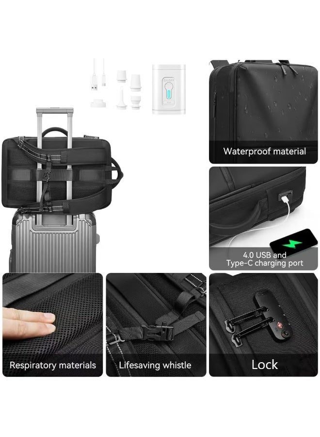 YOUWE7 حقيبة ظهر YOUWE7 Air-Back مع ختم مفرغ من الهواء، حقيبة ظهر للسفر مضادة للماء ومضادة للسرقة ومضغوطة بالفراغ، منتجات خارجية - حقائب ظهر قابلة للتوسيع مع مضخة، حقيبة ظهر محمولة للطائرات - Image 3