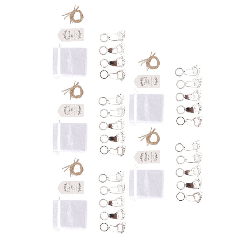 Baby Footprint Keychain 24 Sets Rustproof Zinc Alloy Bottle Opener - Writable Label Keepsakes for Baby Shower Parties - Image 3