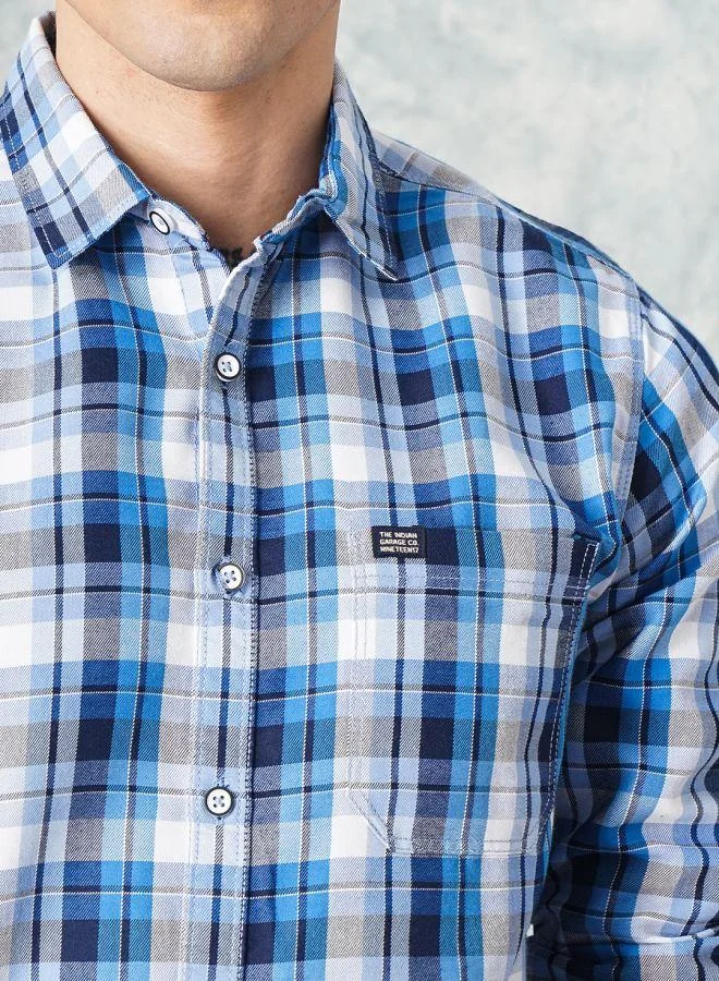 The Indian Garage Co Men Slim Fit Checkered Full Sleeves Spread Collar Casual Shirt