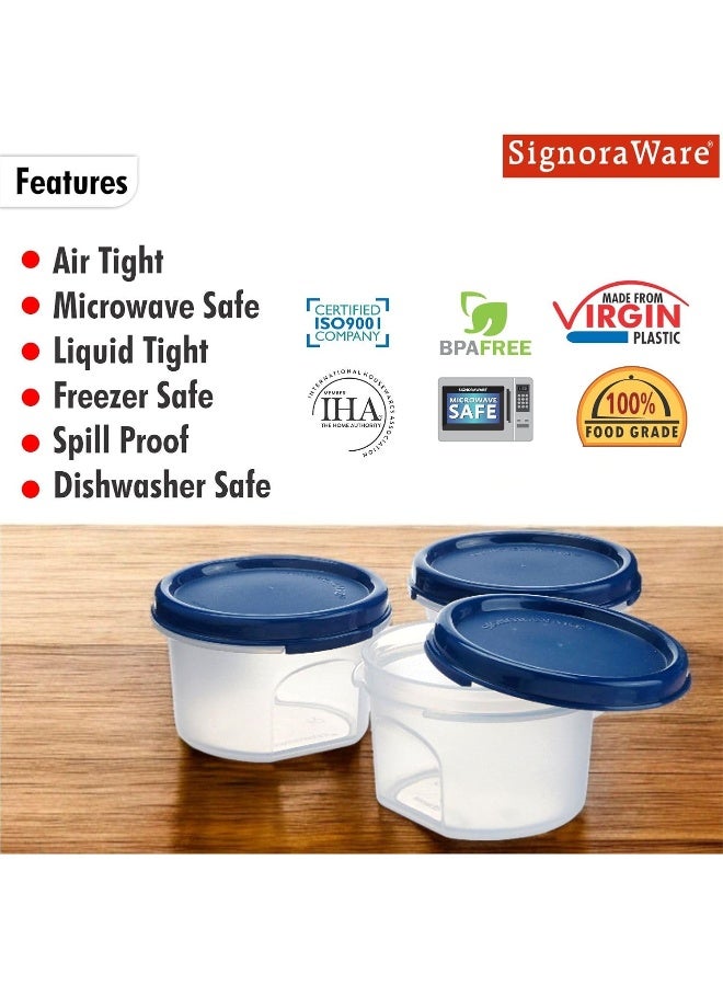 Signoraware Modular Round Plastic Container Set 200ml each, Set of 3 containers for Food storage, Freezer safe, Microwave safe, BPA Free, Strong Tight Seal lids, Blue - Image 4