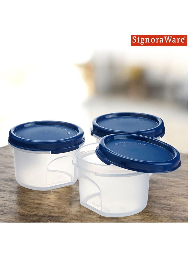 Signoraware Modular Round Plastic Container Set 200ml each, Set of 3 containers for Food storage, Freezer safe, Microwave safe, BPA Free, Strong Tight Seal lids, Blue - Image 3