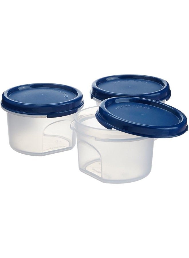 Signoraware Modular Round Plastic Container Set 200ml each, Set of 3 containers for Food storage, Freezer safe, Microwave safe, BPA Free, Strong Tight Seal lids, Blue - Image 1
