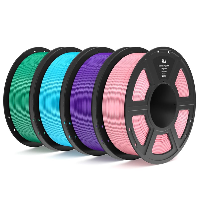 ELEGOO PLA Filament 1.75mm Bundle 4KG, 3D Printer Filament Dimensional Accuracy +/- 0.02mm, 4pcs 1kg Spool(2.2lbs) Fit Most FDM 3D Printers (Pink, Purple, Sky Blue, Sea Green) - Image 1